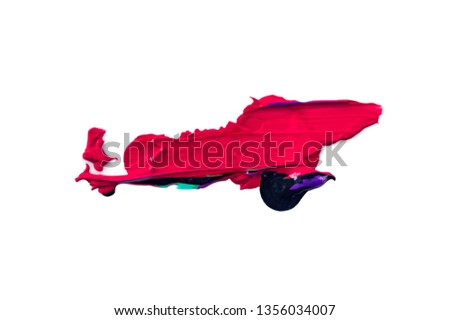 Acrylic brush stroke isolated on white background. Decorative element for poster, banner, social media post. Mix of different colors. 3d look with shadow. Abstract art concept. Wet paint texture