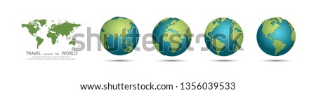 Earth Globes collection. Set of 3d earth globes with shadow. Travel around the world concept. Eps10