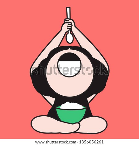 Girl Doing Yoga While Eating Or Having Meal Concept Card Character illustration