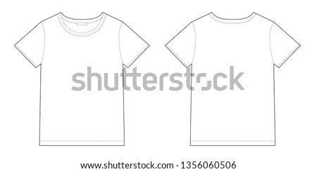 Technical sketch unisex black t-shirt design template. Front and back vector. 