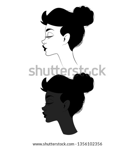 Female profile vector in black and white version.