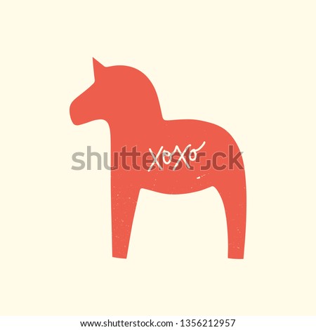 Red Dala horse. Swedish decoration. Vector, scandi clip art