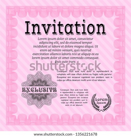 Pink Vintage invitation. With linear background. Elegant design. Vector illustration. 