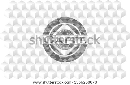 Gaffe realistic grey emblem with geometric cube white background