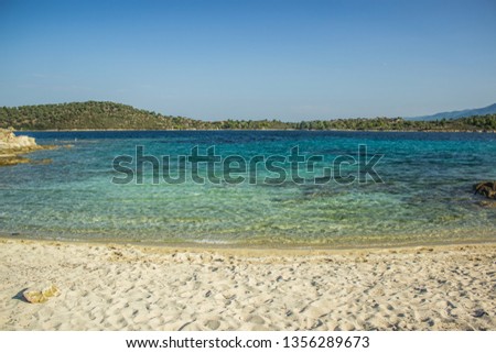 tropic vivid colorful summer scenic landscape of beautiful Asian sea lagoon and empty sand beach, travel and vacation concept photography without people on picture 