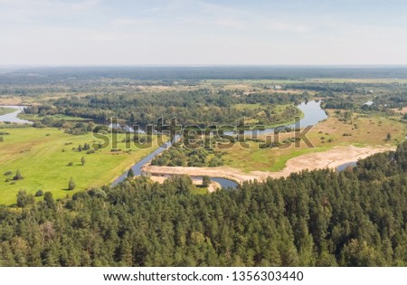 View of the river Berezina, fields and forest. Near the town of Bobruisk