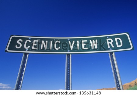 Low angle view of 'Scenic View Road' sign (Slightly grainy, best at smaller sizes)