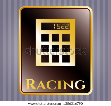 Gold emblem or badge with calculator icon and Racing text inside