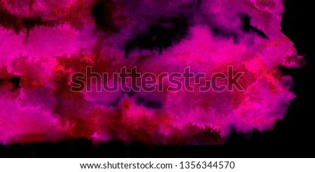 Fuchsia neon paper textured aquarelle canvas for modern creative design. Abstract bright light pink ink watercolor on black background. Colorful magenta paper texture water color painted illustration
