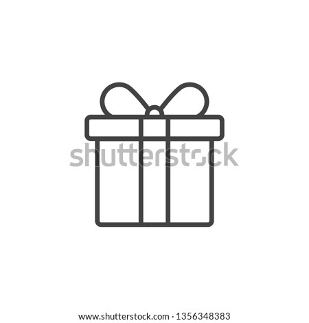 Outline gift box icon,linear style pictogram,present symbol isolated on white background.