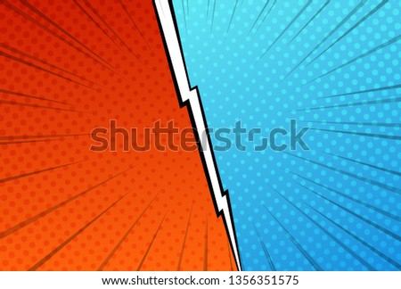 Versus battle template vector illustration. Red and blue sides pop art style