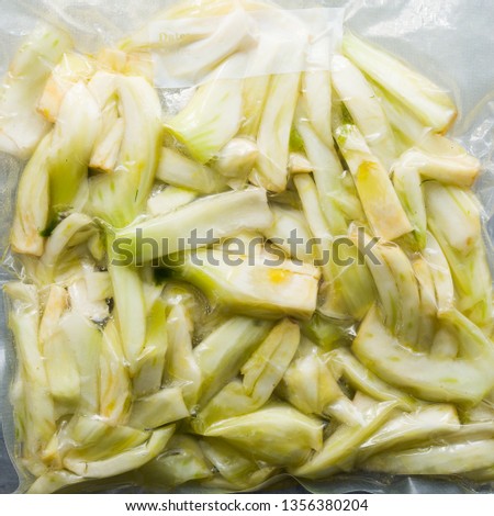 Vacuum sealed fennel cut and ready to be cooked with a rooner at 85 degree for one and half hour