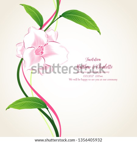 Floral wedding invitation card with rose flowers. Gentle abstract floral background. Vector element for print, design.