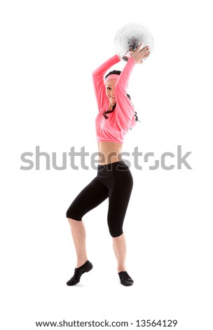 picture of dancer girl with glitterball over white