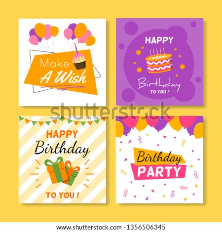 Set of square birthday greeting cards. Vol.16