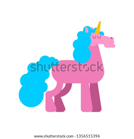 Pink Unicorn isolated. Magic horse with horn on head