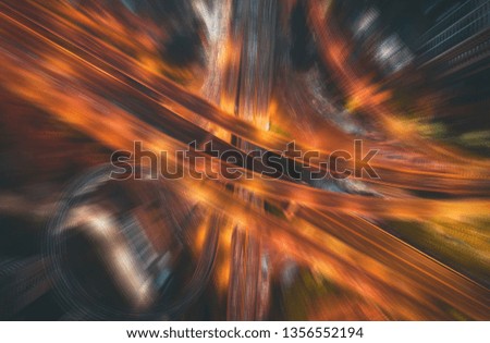 high angle blurred view of interchange bridge 