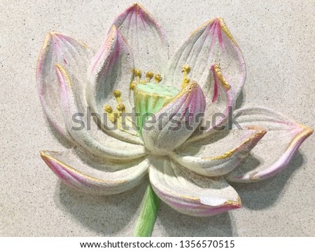 Low relief cement Thai style handcraft of lotus flowers