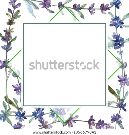 Purple lavender floral botanical flower. Wild spring leaf wildflower isolated. Watercolor background illustration set. Watercolour drawing fashion aquarelle isolated. Frame border ornament square.