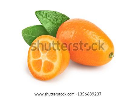 Cumquat or kumquat with half isolated on white background Royalty-Free Stock Photo #1356689237