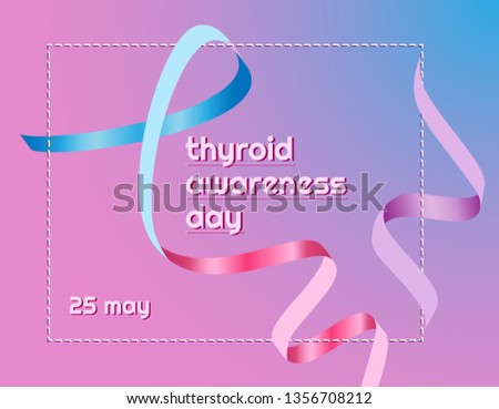 Horizontal vector banner for Thyroid Awareness Day. Ribbon in blue, pink, lilac gradient. Image format with a horizontal two color gradient on the background.