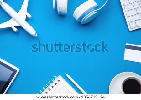 Travel items on a blue background. Travel and vacation. Business trip concept 