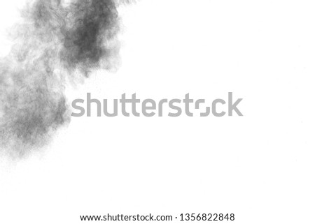 black and white splashing powder, isolated on white background  