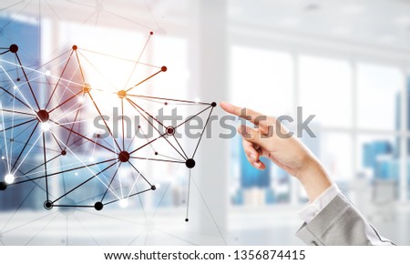 Close of businesswoman hand touching with finger connection concept. 3d rendering