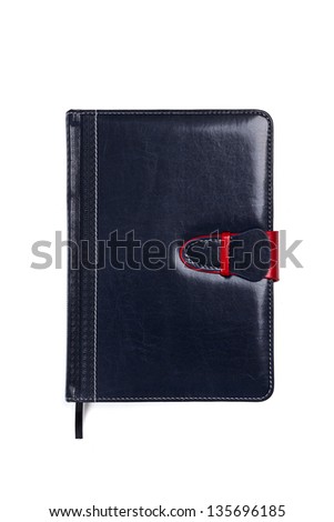 Navy blue leather notebook on a white background