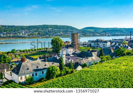 Aerial view of Ruedesheim am Rhein in Germany Royalty-Free Stock Photo #1356971027
