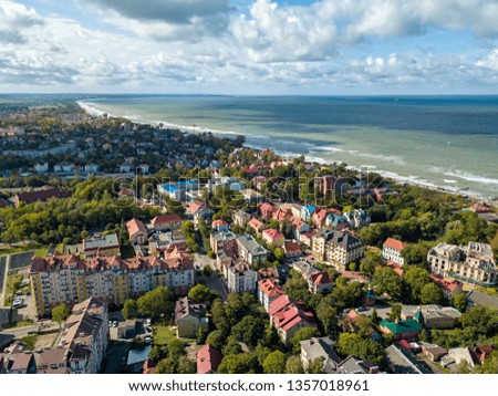 Russia, Zelenogradsk. Panoramic view of the Baltic Sea. Aerial Photography