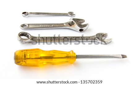 different sizes chrome vanadium wrenches isolated on white.