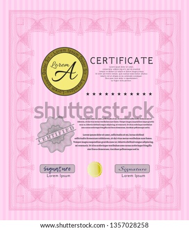 Pink Sample Diploma. Detailed. With linear background. Nice design. 