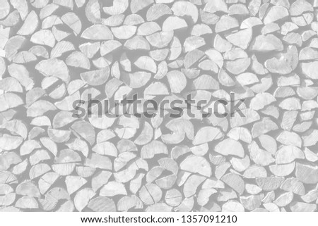 Pile of wood logs. Background of dry chopped firewood logs. Image in light gray tonality