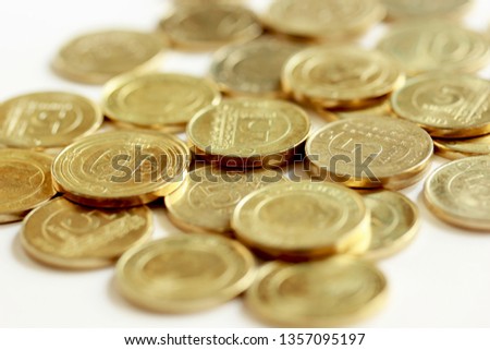 metal turkish coins on white background
