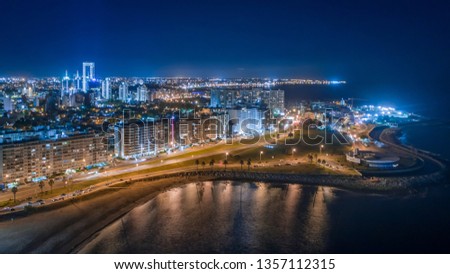 Aerial night view over Montevideo City. Uruguay. Royalty-Free Stock Photo #1357112315
