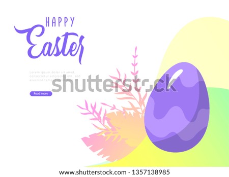 Easter landing page template with cartoon painted eggs and floral elements Vector Illustration Spring holiday celebration design.