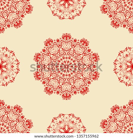 Seamless abstract background with red floral ornament. Floral ornament on background. Template for your design. Wallpaper pattern
