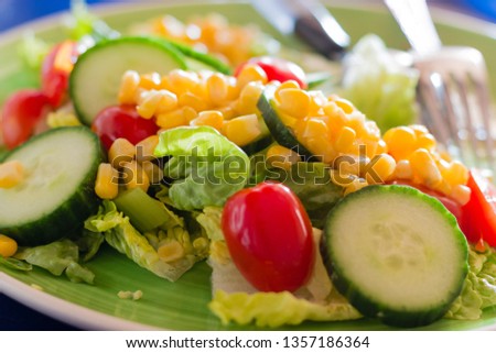 A healthy salad freshly prepared. April 2019.