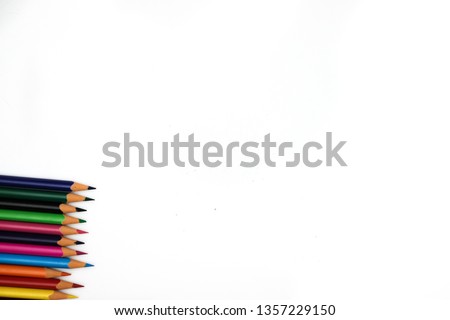 School and art supplies on white background