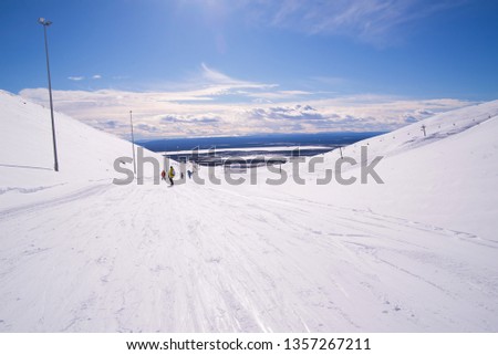 winter mountain view, alpine skiing resort