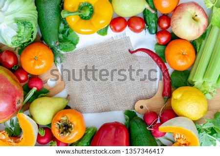 vegetables and in the middle of the background fabric folded in half