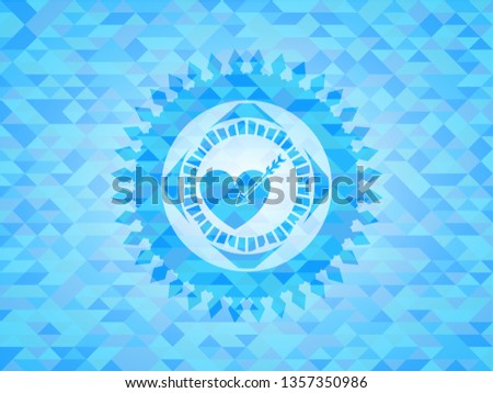 love icon inside realistic sky blue emblem. Mosaic background