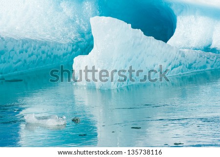 Detailed photo of the Icelandic glacier iceberg in a ice lagoon with incredibly vivid colors and a nice texture