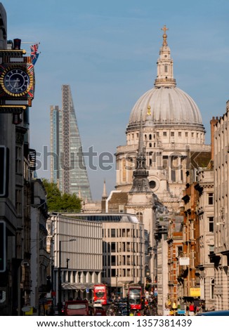 View along Fleet street to St pauls Cathedral, London, England, UK