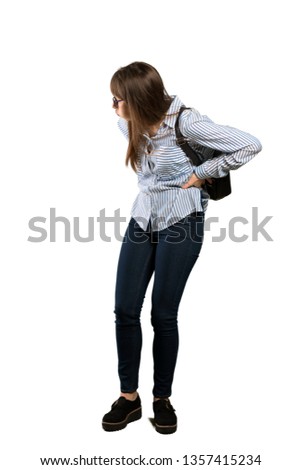 Full-length shot of Woman with glasses suffering from backache for having made an effort