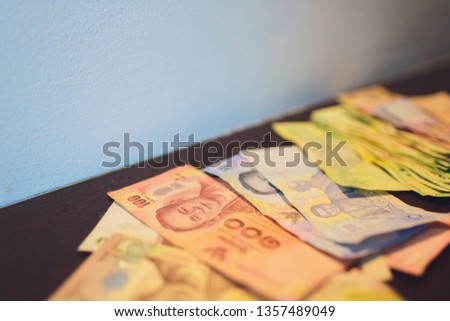 Close up Thai money note using as background stacking, Business concept.