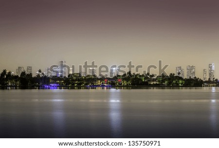 Miami skyline by night with illuminated downtown
