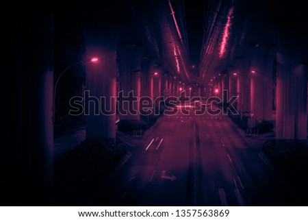 High-rise viaducts in the financial district of the city, night view of Shanghai, China.
