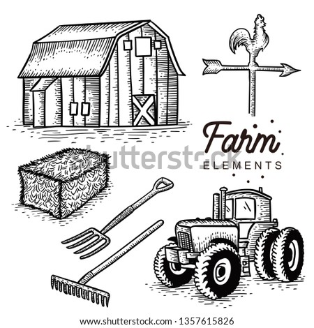 farm elements hand drawn